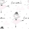 Cute hand drawn with cute little girl ballerina vector seamless pattern illustration Royalty Free Stock Photo