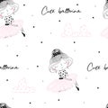 Cute hand drawn with cute little girl ballerina vector seamless pattern illustration Royalty Free Stock Photo