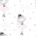 Cute hand drawn with cute little girl ballerina vector seamless pattern illustration Royalty Free Stock Photo