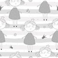 Cute hand drawn with cute little girl vector seamless pattern illustration