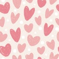 Cute Hand Drawn Love Seamless Pattern. Abstract pink hearts with paint brush stroke grunge texture. Vector Ink textured Royalty Free Stock Photo