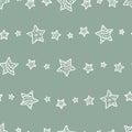 Cute hand drawn night sky seamless pattern with ornate stars and moons, comic background, great for textiles, banners, wallpapers