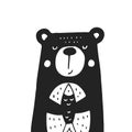 Cute hand drawn nursery poster with bear in scandinavian style. Monochrome vector illustration