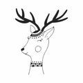 Cute hand drawn nursery poster with deer in scandinavian style. Vector illustration