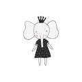 Cute hand drawn nursery poster with elephant in scandinavian style. Monochrome vector illustration Royalty Free Stock Photo