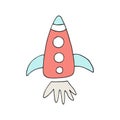 Cute hand drawn nursery poster with space rocket in scandinavian style. Color illustration Royalty Free Stock Photo