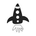 Cute hand drawn nursery poster with space rocket in scandinavian style. Color illustration Royalty Free Stock Photo