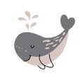 Cute hand drawn nursery whale in ocean. Vector kids illustration in scandinavian style with simple background. Funny Royalty Free Stock Photo