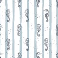 Cute hand drawn ornate sea horses seamless pattern, underwater theme background, great for fabrics, banners, wallpapers, wrapping Royalty Free Stock Photo