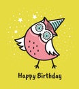 Cute hand drawn owl with quote. Happy birthday Royalty Free Stock Photo