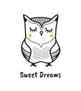 Cute hand drawn owl with quote. Sweet dreams. Print Royalty Free Stock Photo