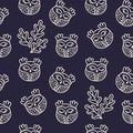 Cute hand drawn owls and leaves. Simple seamless vector pattern