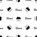 Cute Hand drawn pattern with fairy tale house with window and text home for fabric, prints, kids. Vector illustration Royalty Free Stock Photo