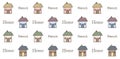 Cute hand drawn pattern with houses. Village houses doodle vector illustration seamless pattern. Royalty Free Stock Photo