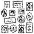 Cute hand drawn picture frames with people and inspirational quote Royalty Free Stock Photo