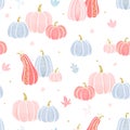 Cute hand drawn Pink Pumpkin seamless pattern, lovely design with gold details and decoration, great for thanks giving, textiles, Royalty Free Stock Photo