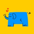 Cute hand drawn poster with abstract elephant vector print for baby room, greeting card, holiday card, kids and baby t-shirts,