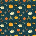 Cute hand drawn pumpkin seamless pattern, hand drawn pumpkins - great as Thanksgiving background, textiles, banners, wallpapers, Royalty Free Stock Photo