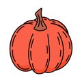 Cute hand drawn pumpkin squash doodle outlined in warm natural fall colors isolated on white background. Vector illustration - Royalty Free Stock Photo