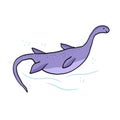 Cute hand drawn purple plesiosaurus illustration