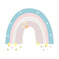 Cute hand drawn rainbow with stars and decorative elements isolated on white background. Pastel rainbow vector illustration in Royalty Free Stock Photo