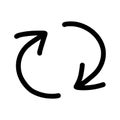 Cute hand drawn recycling arrow in doodle sketch style. Funny circle arrow with scribble outline. Doodle business arrow