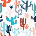 Seamless abstract hand drawn cactus pattern vector illustration