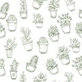 Cute hand drawn seamless pattern with cactus