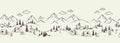 Cute hand drawn seamless pattern with camping doodles, tents, landscape and trails, great for textiles, banners, wallpapers