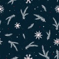 Cute hand drawn seamless pattern with candles, branches and christmas decoration - x mas background, great for textiles, banners, Royalty Free Stock Photo