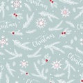 Cute hand drawn seamless pattern with candles, branches and christmas decoration - x mas background, great for textiles, banners, Royalty Free Stock Photo