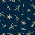 Cute hand drawn seamless pattern with candles, branches and christmas decoration - x mas background, great for textiles, banners, Royalty Free Stock Photo