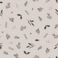 Cute hand drawn seamless pattern with candles, branches and christmas decoration - x mas background, great for textiles, banners, Royalty Free Stock Photo