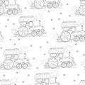 Cute hand drawn seamless pattern with cartoon trains