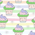 Cute hand drawn seamless pattern with cupcake pattern. vector illustration. Royalty Free Stock Photo