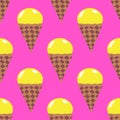 Cute hand drawn seamless pattern with different types of ice cream. Doodle texture with sweet desserts.