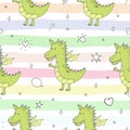 Cute hand drawn seamless pattern with funny dragons