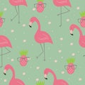 Cute hand drawn seamless pattern with pink flamingo. Vector print Royalty Free Stock Photo