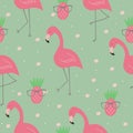 Cute hand drawn seamless pattern with pink flamingo. Vector print Royalty Free Stock Photo