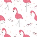 Cute hand drawn seamless pattern with pink flamingo. Vector print Royalty Free Stock Photo