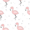 Cute hand drawn seamless pattern with pink flamingo. Vector print Royalty Free Stock Photo