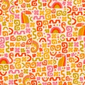 Cute hand drawn seamless pattern with vibrant colors, retro design, great for fabrics, wallpaper, wrapping - vector design