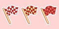 Cute hand-drawn set of checkered racing flag in doodle cartoon style. Round composition in neutral candy colors. Kawaii element Royalty Free Stock Photo