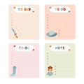 Cute hand drawn set with notebook templates for to do, to buy list, note with cowboy and western illustrations