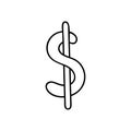 Cute hand drawn sign of dollar. Vector illustration in clipart style isolated on background. Object with hand drawn doodle outline Royalty Free Stock Photo