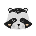Cute hand drawn sleeping raccoon. Cartoon zoo. Vector illustration. Animal for the design of children`s products in