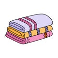 Cute hand drawn stack of folded towels for shower and bathe. Bath rolled towels from fabric and microfiber, bathroom Royalty Free Stock Photo