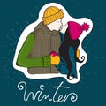 Cute hand drawn style winter couple