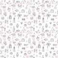 Cute hand drawn summer theme seamless pattern. Beach theme background with summer elements