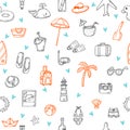 Cute hand drawn summer time theme seamless pattern. Beach theme